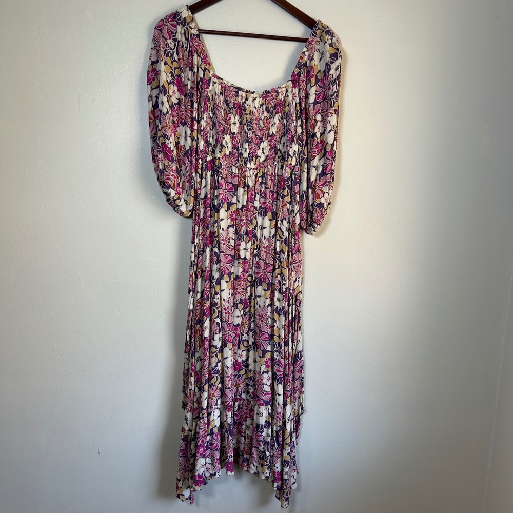 EUC‎ Shop Neighbor Maxi Dress Size S Purple Floral Smocked Puff Sleeve Boho